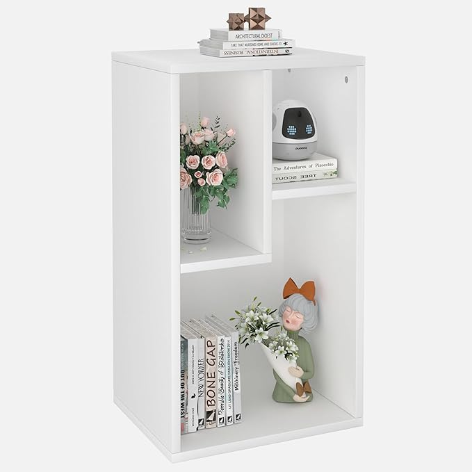 VECELO Small White Bookshelf, 3 Cube Shelf, Fits Tallest Hardcovers, Horizontal Available, Modern Storage Organzier for small spaces, kids, Pearl White - LeafyLoom