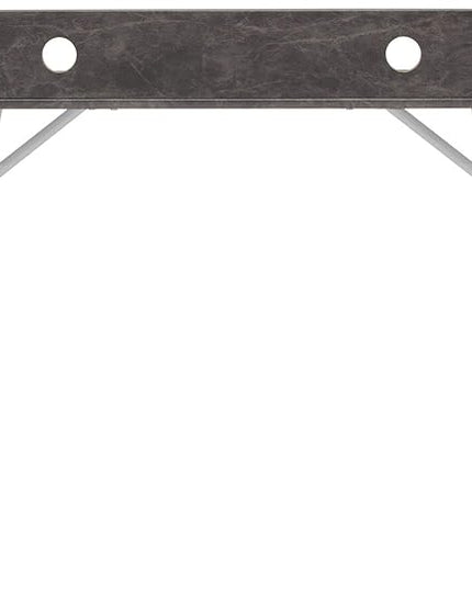 Calico Designs Woodford 45” Wide Modern, Secretary, Writing, Desk with Low Storage Hutch and Whtie Metal Tapered Legs in Marbled Dark Grey, White - LeafyLoom