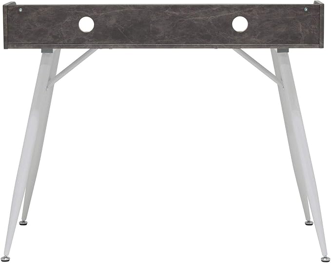 Calico Designs Woodford 45” Wide Modern, Secretary, Writing, Desk with Low Storage Hutch and Whtie Metal Tapered Legs in Marbled Dark Grey, White - LeafyLoom