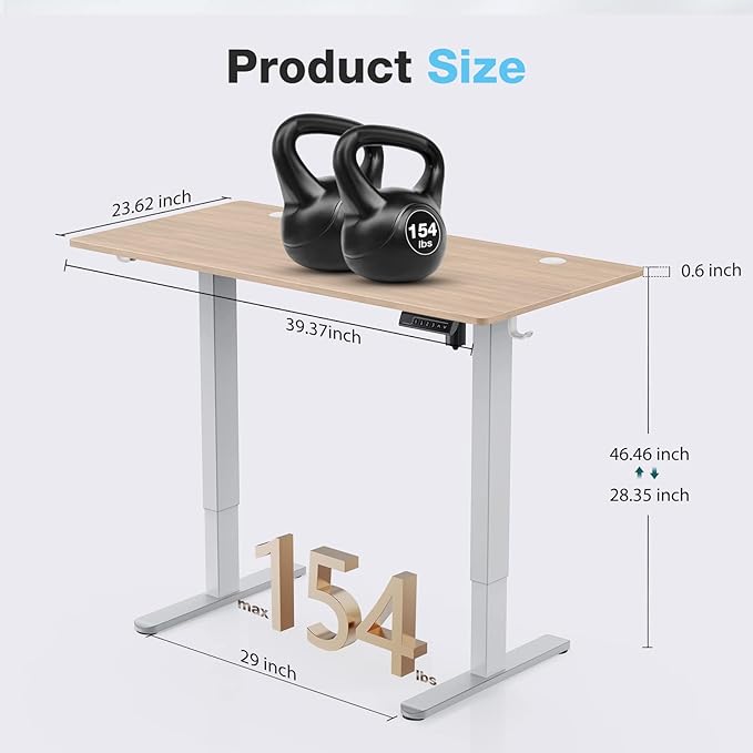 Sweetcrispy Electric Standing Desk, 40 x 24in Adjustable Height Electric Stand up Desk Standing Computer Desk Home Office Desk Ergonomic Workstation with 3 Memory Controller, Bamboo Texture - LeafyLoom