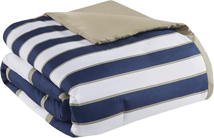 Mi Zone Ashton Casual Comforter Set, Vibrant Colorblock Design, Modern Bedding Geometric Stripes All Season Cover, Matching Shams, Decorative Pillow, King/Cal King, Khaki/Navy, 4 Piece - LeafyLoom
