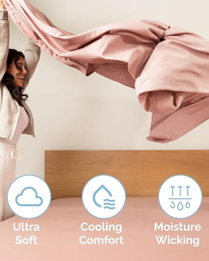 Cal King Size 4 Piece Sheet Set - Comfy Breathable & Cooling Sheets - Hotel Luxury Bed Sheets for Women & Men - Deep Pockets, Easy-Fit, Extra Soft & Wrinkle Free Sheets - Mauve Oeko-Tex Bed Sheet Set - LeafyLoom