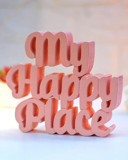 My Happy Place Peach Aesthetic Table Decor - Home, Office Desk, Shelf. Quirky Room Decoration Showpiece, Birthdays, Corporate Gifts, and Inspirational Wall Decor. - LeafyLoom
