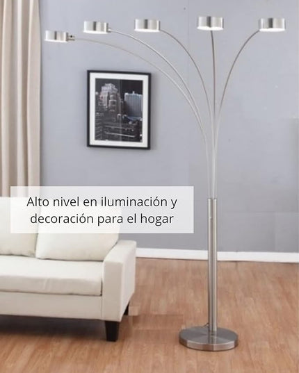 Artiva USA Micah - 5 Arc Floor Lamp w/Dimmer Switch, 360 Degree Rotatable Shades - Bright & Attractive, Brushed Steel - LeafyLoom