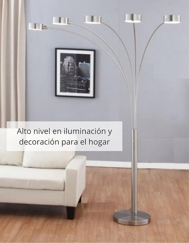 Artiva USA Micah - 5 Arc Floor Lamp w/Dimmer Switch, 360 Degree Rotatable Shades - Bright & Attractive, Brushed Steel - LeafyLoom
