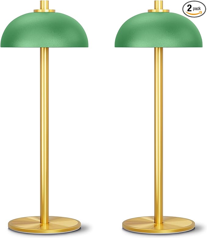 2 Pack Cordless Table Lamp, 5000mAh Portable Rechargeable Table Lamp, 3 Color Modes Stepless Dimming Table Light with Memory Function, for Dinner, Patio, Home, Restaurant.(Green) - LeafyLoom