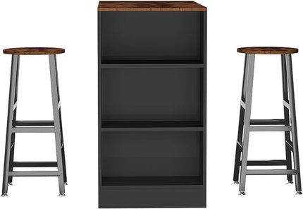 sogesfurniture 3-Piece Bar Table Set, 35.8inches Dining Room Set Dining Table with 2 Stool, Dining Table with 3 Open Storage Shelves for Dining Room, Living Room, Brown - LeafyLoom