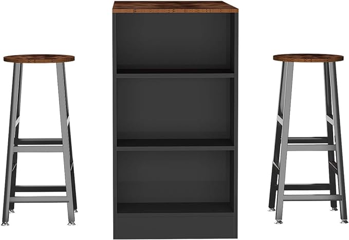 sogesfurniture 3-Piece Bar Table Set, 35.8inches Dining Room Set Dining Table with 2 Stool, Dining Table with 3 Open Storage Shelves for Dining Room, Living Room, Brown - LeafyLoom