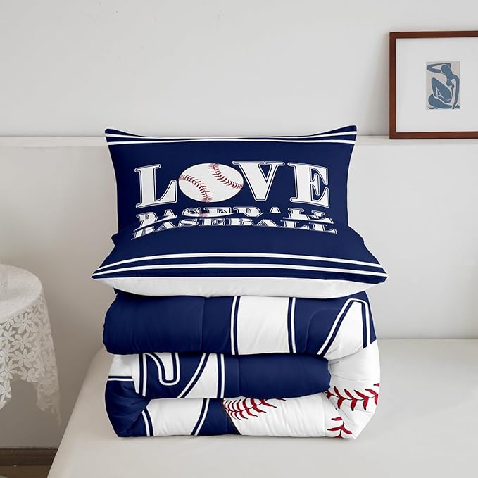 Feelyou Kids Baseball Comforter Set King Size Sports Game Bedding Set for Boys Girls Teens Bedroom Decor Baseball Gaming Comforter Gift for Baseball Lover Duvet Set with 2 Pillow Case - LeafyLoom