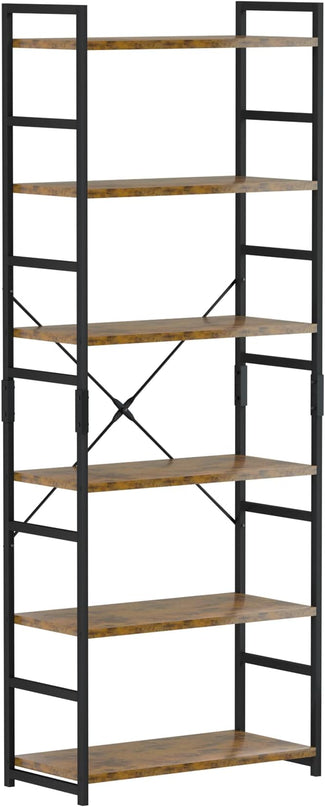NUMENN 6 Tier Bookshelf, Tall Bookcase Shelf Storage Organizer, Modern Book Shelf for Bedroom, Living Room and Home Office, Vintage - LeafyLoom