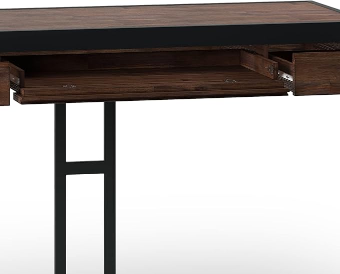 SIMPLIHOME Erina SOLID ACACIA WOOD Modern Industrial 48 Inch Wide Small Desk in Distressed Charcoal Brown, For the Office Desk, Writing Table, Workstation and Study Table - LeafyLoom