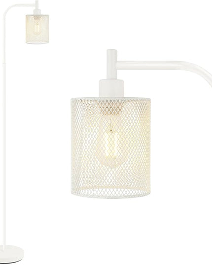 BoostArea White Industrial Floor Lamp, 67 Inch Modern Standing Lamp with Iron Mesh Lampshade, 6W LED Stand Up Lamp for Living Room, Bedroom, Office, Den - LeafyLoom