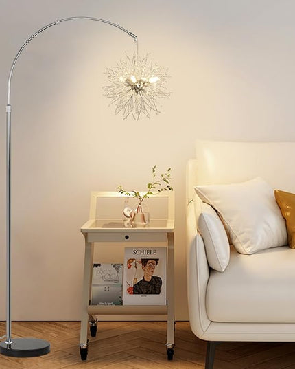 Crystal Arc Floor Lamps for Living Room, Modern Floor Lamp with Marble Base, Adjustable Height Standing Lamp, Mid Century Tall Lamp for Girls Room, Over Couch Arched Reading Light for Bedroom, Office - LeafyLoom