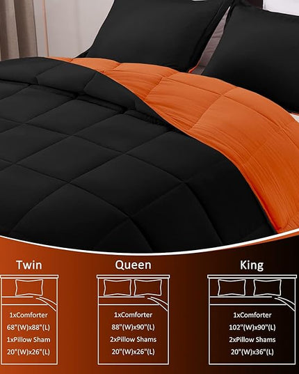 Basic Beyond Twin Comforter Set for Girls and Boys - Fluffy Twin Bed Comforter Set for All Seasons - Reversible Kids Twin Comforter Set - 2 Pieces (1 Comforter + 1 Pillow Sham) - Orange/Black - LeafyLoom