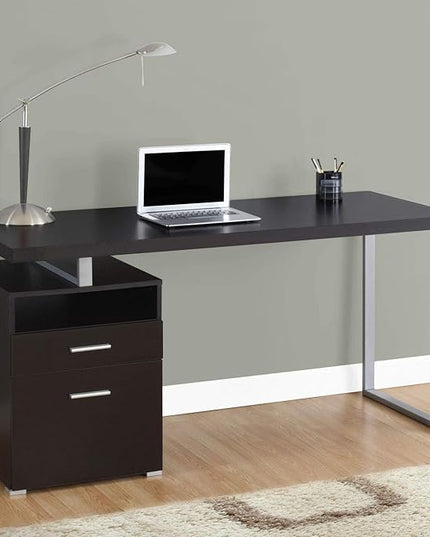Monarch Specialties I 7145 Computer Writing Desk for Home & Office Laptop Table with Drawers Open Shelf and File Cabinet-Left or Right Set Up, 60" L, Cappuccino - LeafyLoom