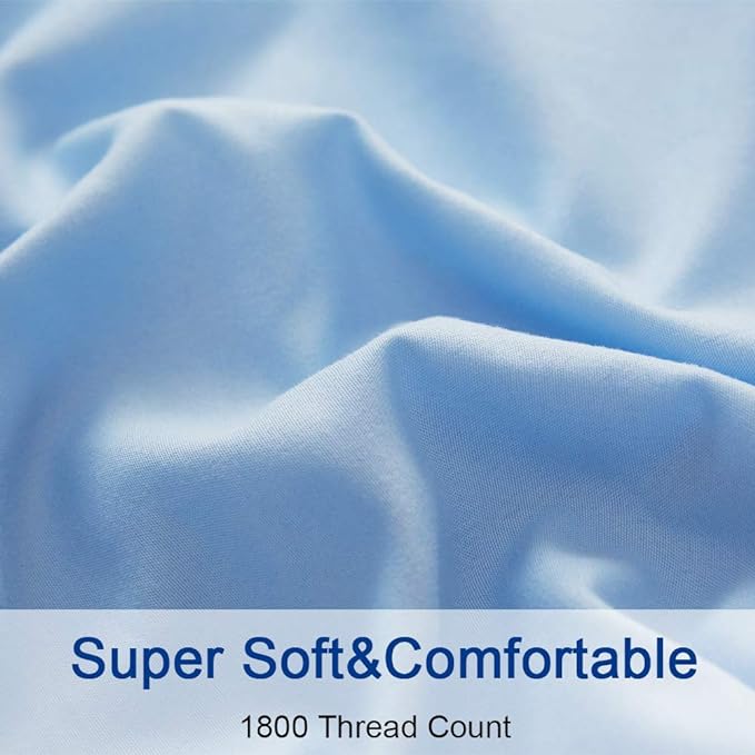 SONORO KATE Bed Sheet Set Super Soft Microfiber 1800 Thread Count Luxury Egyptian Sheets 16-Inch Deep Pocket Wrinkle-4 Piece(Queen Lake Blue) - LeafyLoom