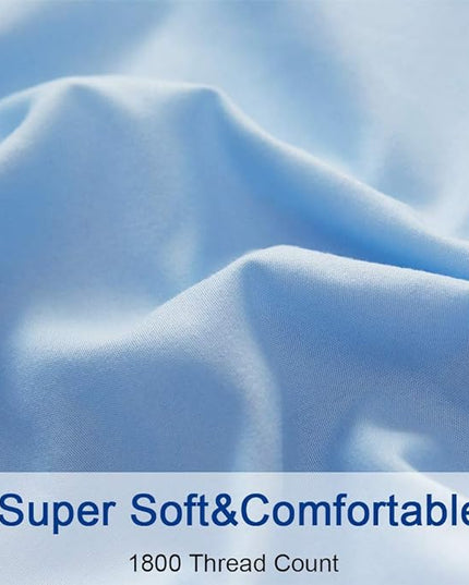 SONORO KATE Bed Sheet Set Super Soft Microfiber 1800 Thread Count Luxury Egyptian Sheets 18-Inch Deep Pocket Wrinkle-4 Piece(California King Lake Blue) - LeafyLoom