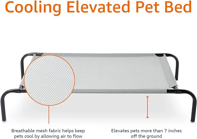 Amazon Basics Breathable Cooling Elevated Dog Bed with Durable Metal Frame, Medium, 43 x 26 x 7.5 Inch, Grey AmazonBasics