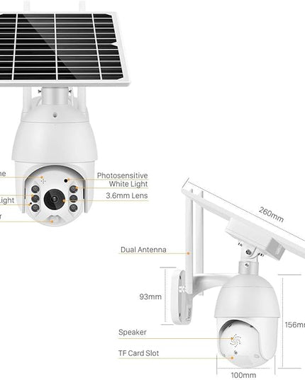 100% Wire-Free Wireless Rechargeable Battery Solar Powered Outdoor 1080P Pan Tilt WiFi Security Camera PIR Motion Recording Two-Way Audio IP65 Weatherproof Night Vision Built-in SD Slot Alptop