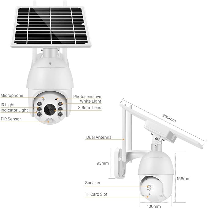 100% Wire-Free Wireless Rechargeable Battery Solar Powered Outdoor 1080P Pan Tilt WiFi Security Camera PIR Motion Recording Two-Way Audio IP65 Weatherproof Night Vision Built-in SD Slot Alptop