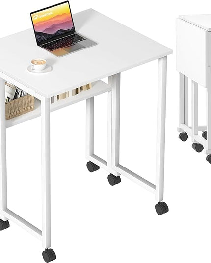 GreenForest Folding Desk White Desk with Storage Shelf,31.5 inch Foldable Computer Desk with Wheels Small Desk for Small Space,Easy Assembly,Pure White - LeafyLoom