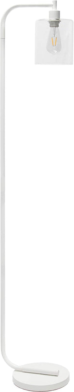 Simple Designs LF1036-WHT Antique Style Industrial Iron Lantern Glass Shade Floor Lamp, White 12 x 10 x 63 - LeafyLoom