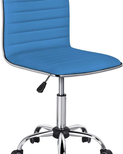 Yaheetech PU Leather Office Chairs, Ribbed Armless Swivel Chairs, Ergonomic Low Back Task Chairs with Wheels Blue - LeafyLoom