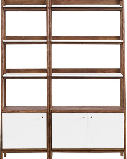 Modway Bookshelf Display Cases in Walnut White - Set of 2 - LeafyLoom