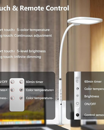 Hapfish LED Desk Lamps for Home Office, Clamp Desk Video Conference Light for Computer Zoom Meetings, Dimmable, Top Bright, Rotatable, Large Lighting Area, Clip on Table Lamp for Monitor, Study, Work - LeafyLoom