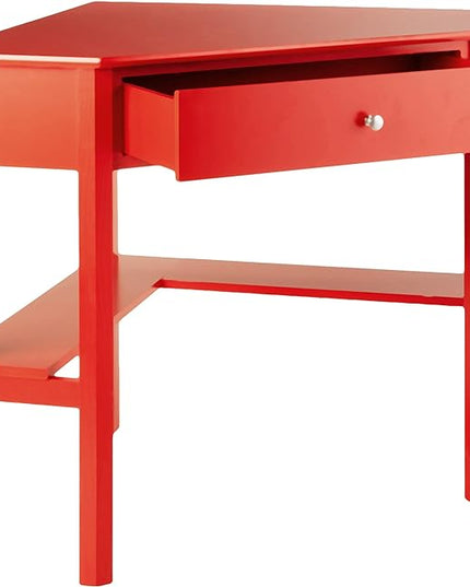 Target Marketing Systems Ellen Corner Desk Drawer and One Storage Shelf For Living Room, Bedroom, or Home Office, Small Computer Table, 42" W x 30" H, Red - LeafyLoom