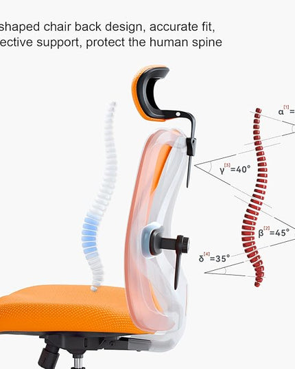 SIHOO M18 Ergonomic Office Chair for Big and Tall People Adjustable Headrest with 2D Armrest Lumbar Support and PU Wheels Swivel Tilt Function Orange - LeafyLoom