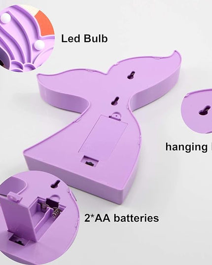 Cute Mermaid Tail Night Light, Mermaid Party Supplies, Mermaid Birthday Party Decorations, Mermaid Lamp, Battery Operated Led Light, Mermaid Bedroom Decor for Girls,Plastic(Purple） - LeafyLoom