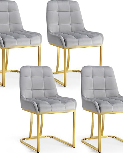 STARY Upholstered Velvet Armless Dining Room Chairs with Gold Metal Legs for Kitchen Restaurant, Gray- Set of 4 - LeafyLoom