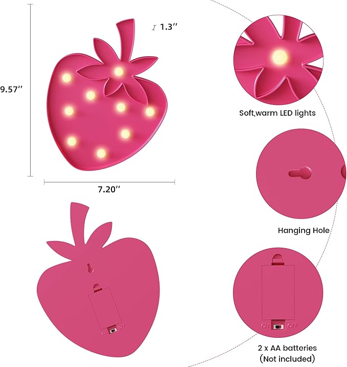 Strawberry Party Decorations, Battery Powered Strawberry Night Light for Kids, Strawberry Room Decor for Girls, Strawberry Birthday Decorations, Strawberry Wall Decor - LeafyLoom