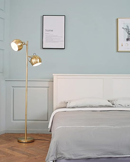 Globe Electric 67515 61" 2-Light Floor, Matte, Adjustable Lamp Heads, in-Line On Off Foot Switch, Miles (Brass) - LeafyLoom