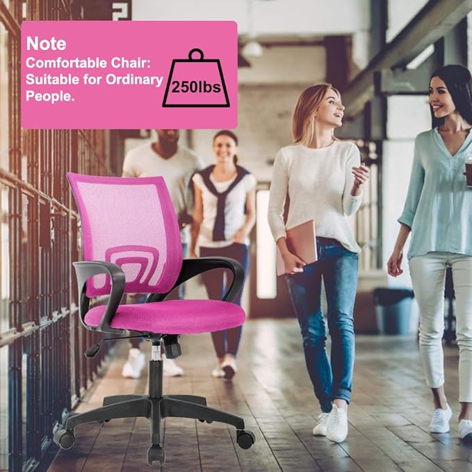 Ergonomic Office Chair Desk Chair Mesh Computer Chair with Lumbar Support Executive Rolling Swivel Adjustable Home Mid Back Task Chair for Women Adults, Pink - LeafyLoom