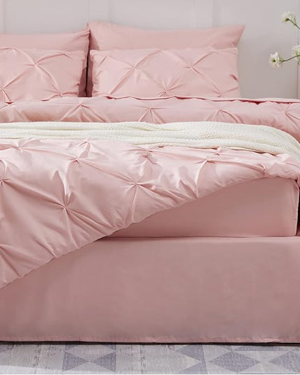 Bedsure King Size Comforter Set - Bedding Set King 7 Pieces, Pintuck Bed in a Bag Pink Bed Set with Comforter, Sheets, Pillowcases & Shams - LeafyLoom