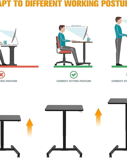Rolling Desk with Adjustable Height, Sit-to-Stand Desk with Lockable Wheels, 28-Inch Rolling Standing Mobile Desk Cart for Home Office Classroom (Black) - LeafyLoom