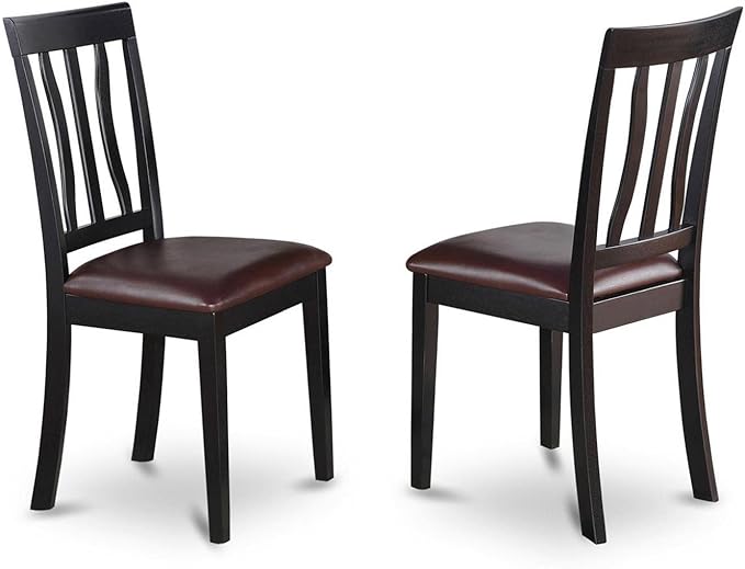 East West Furniture Antique 5 Piece Dining Set for 4 Includes a Round Kitchen Table with Pedestal and 4 Faux Leather Upholstered Dinette Chairs, 36x36 Inch, ANTI5-BLK-LC - LeafyLoom