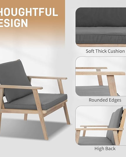 VINGLI Outdoor Patio Furniture, 4 Piece Acacia Wood Sofa Set w/Coffee Table, Patio Table and Chairs Set for Deck, Balcony, Backyard (Light Natural) - LeafyLoom