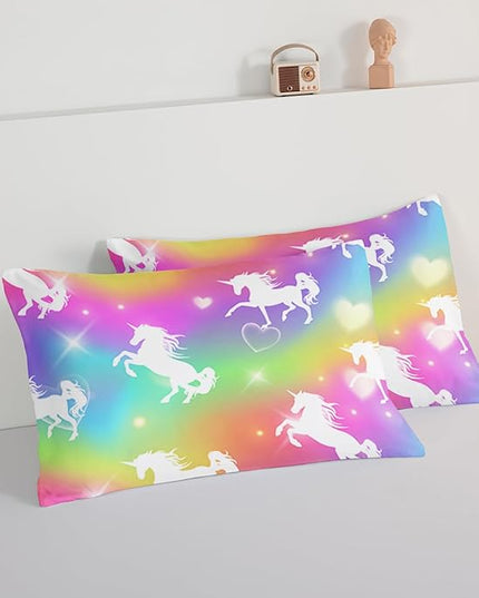 HOSIMA Unicorn Bedding 3pcs Rainbow Comforter Set with 2 Pillowcases,Sparkle Stars Full Size Bed in a Bag Set for Adults Teen Girls,Cute Rainbow Unicorn Comforter Princess Toddler Bedding Set. - LeafyLoom