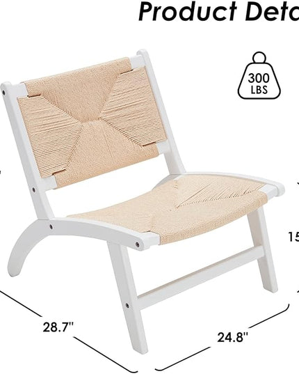 Modern Boho Accent Chairs for Living Room,Mid Century Accent Chair,Side Chair Indoor Scandinavian Cognac Natural Wood Beech Braided Jute Woven Weave Paper Rope Seat - LeafyLoom