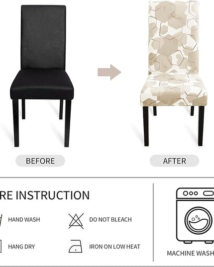 Gibelle Dining Room Chair Covers Set of 4, Soft Stretch Kitchen Chair Covers Slipcover Protector, Removable Washable Geometric Parson Chair Covers 4 Pack, Beige Gibelle