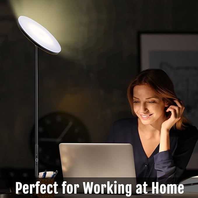 JOOFO Floor Lamp,30W/2400LM Sky LED Modern Torchiere 3 Color Temperatures Super Bright Floor Lamps-Tall Standing Pole Light with Remote & Touch Control for Living Room,Bed Room,Office (Black-Gold) - LeafyLoom