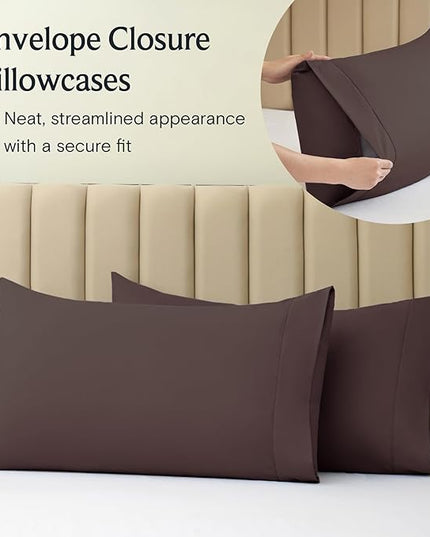 LuxClub Twin XL Sheets - Soft Twin Bed Sheets for-Boys-and-Girls-4 PC Deep Pockets 18" Eco Friendly Wrinkle Free-Kids-Fitted Sheets Machine Washable Hotel Bedding Silky Soft - Brown Twin XL - LeafyLoom