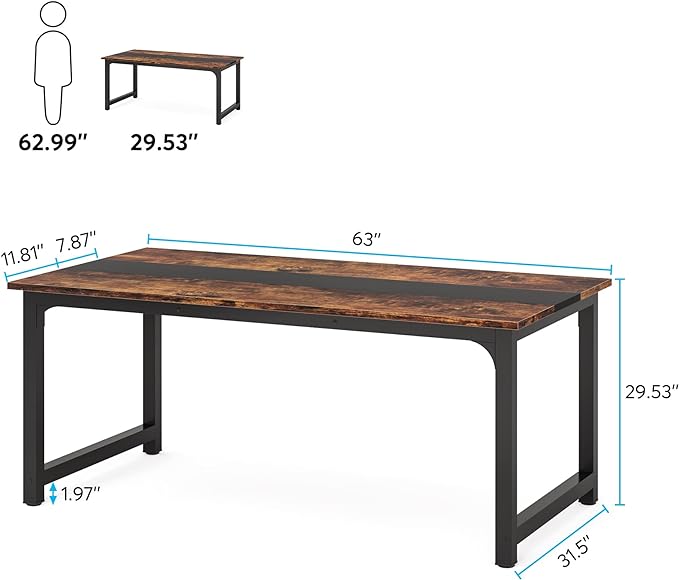 Tribesigns Modern Computer Desk, 63 x 31.5 inch Large Office Desk Computer Table Study Writing Desk Workstation for Home Office, Rustic/Black - LeafyLoom