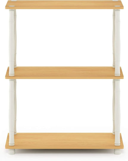 Furinno Turn-N-Tube 3-Tier Compact Multipurpose Shelf Display Rack with Classic Tube, Beech/White - LeafyLoom