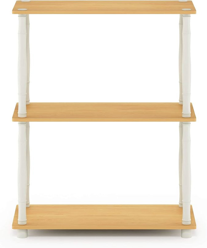 Furinno Turn-N-Tube 3-Tier Compact Multipurpose Shelf Display Rack with Classic Tube, Beech/White - LeafyLoom