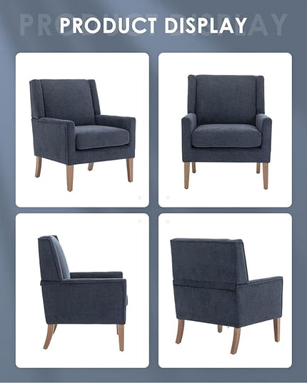 COLAMY Modern Wingback Living Room Chair, Upholstered Fabric Accent Armchair, Single Sofa chair with Lounge Seat and Wood Legs for Bedroom/Office/Reading Spaces, Blue - LeafyLoom