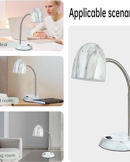 Eye-Caring Marble Table Lamp of Simple Designs Home E26Led Screw Basic Metal Desk Lamp with Flexible Gooseneck Hose Neck Study Lamp for Bedroom Office Living Room Convenient On/Off Switch - LeafyLoom